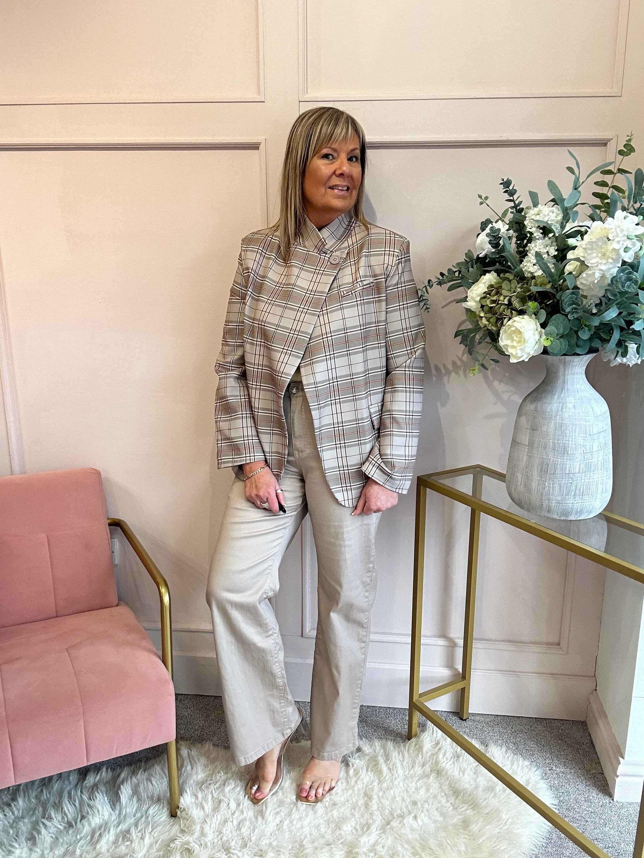 Checked Crossed Over Jacket - Beige/Orange - Wardrobe By Simone