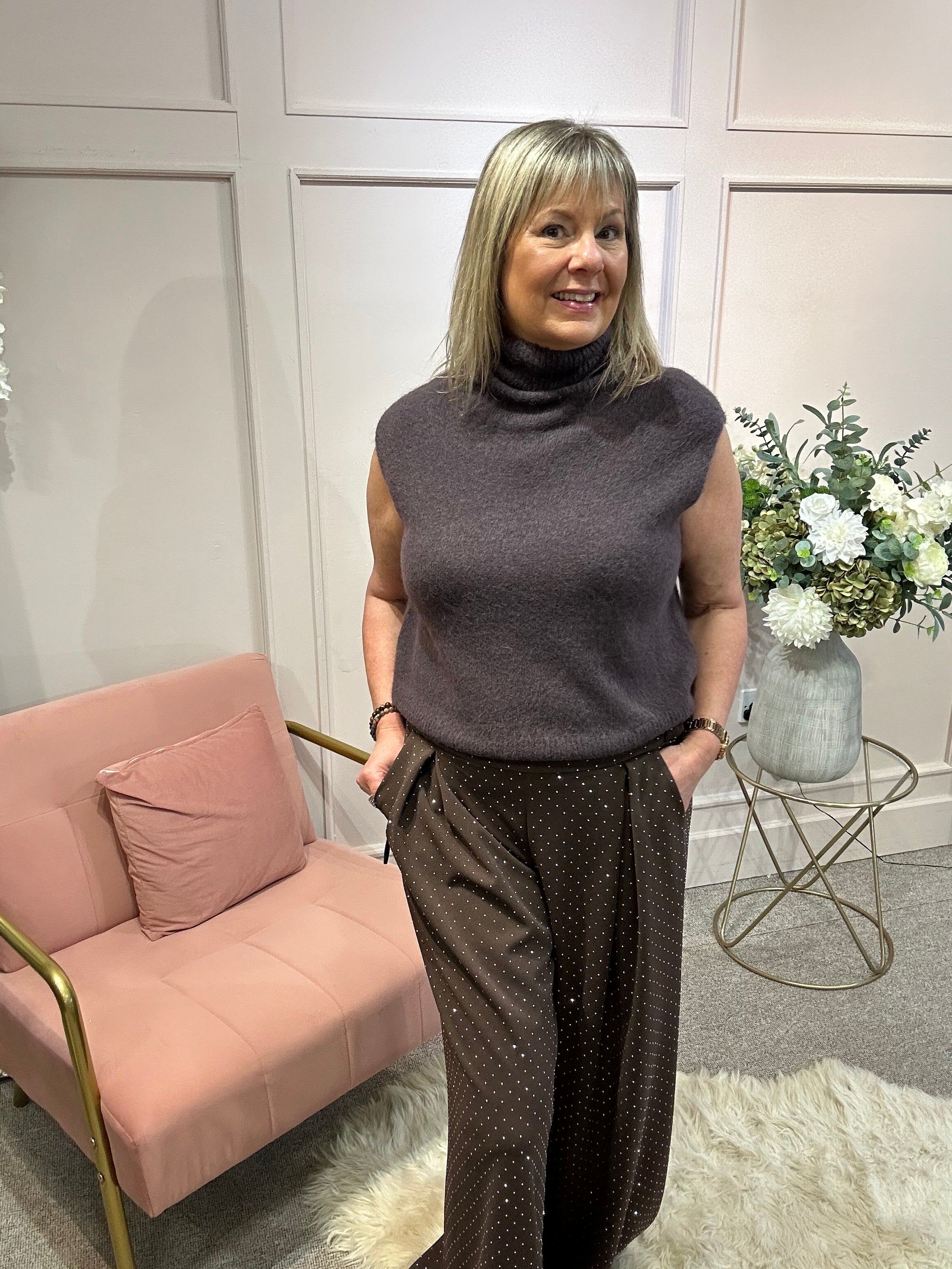 Roll Neck Cosy Tank Jumper - Chocolate Brown