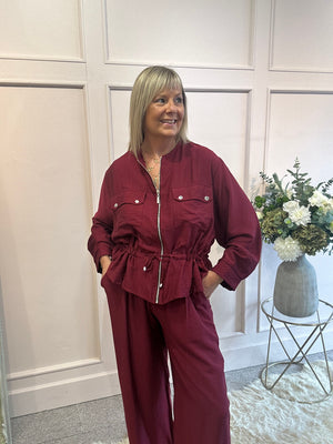 Jacket & Wide Pant Set - Burgundy