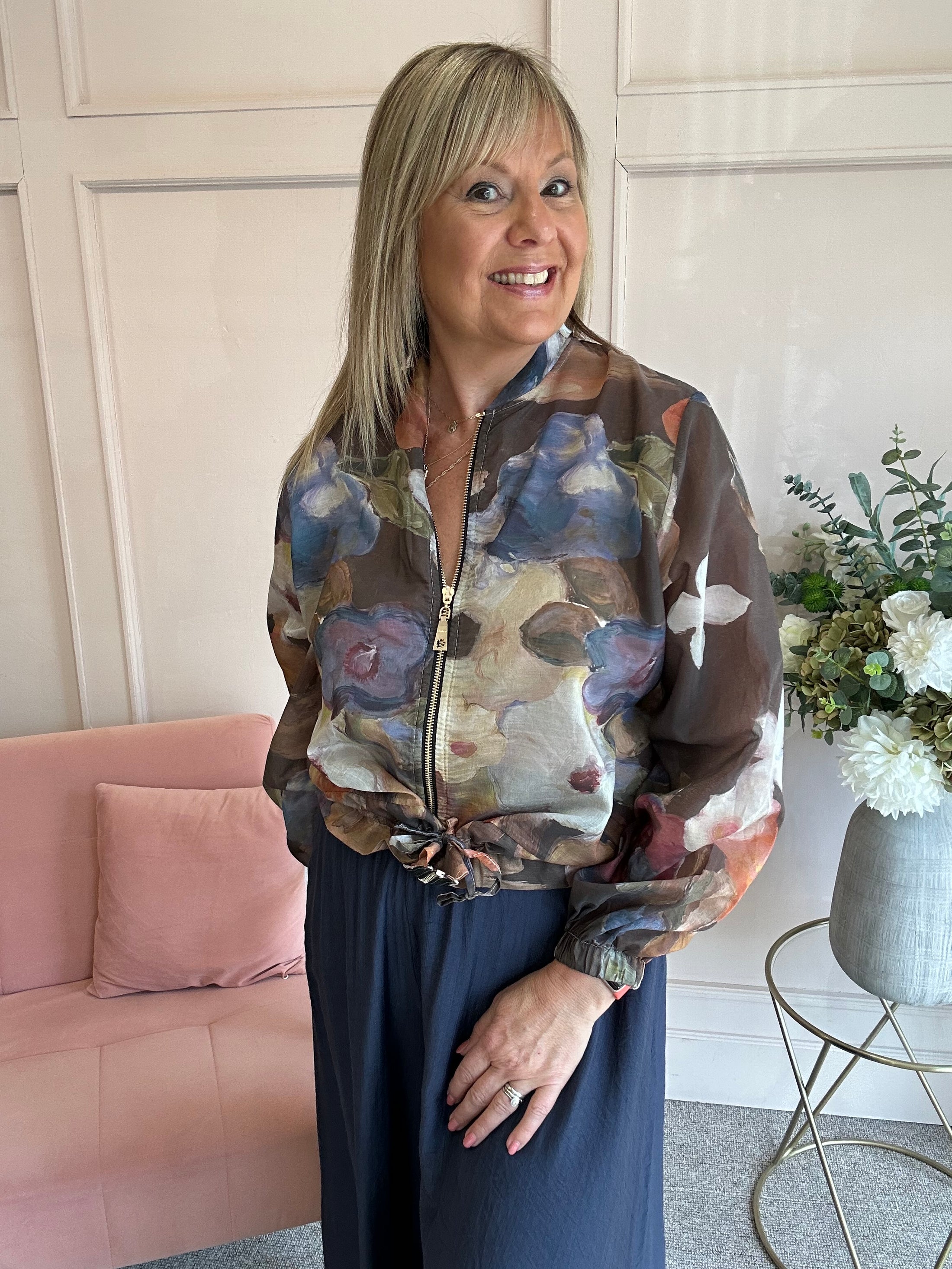Floral Bloom Zip Jacket - Brown/Blue