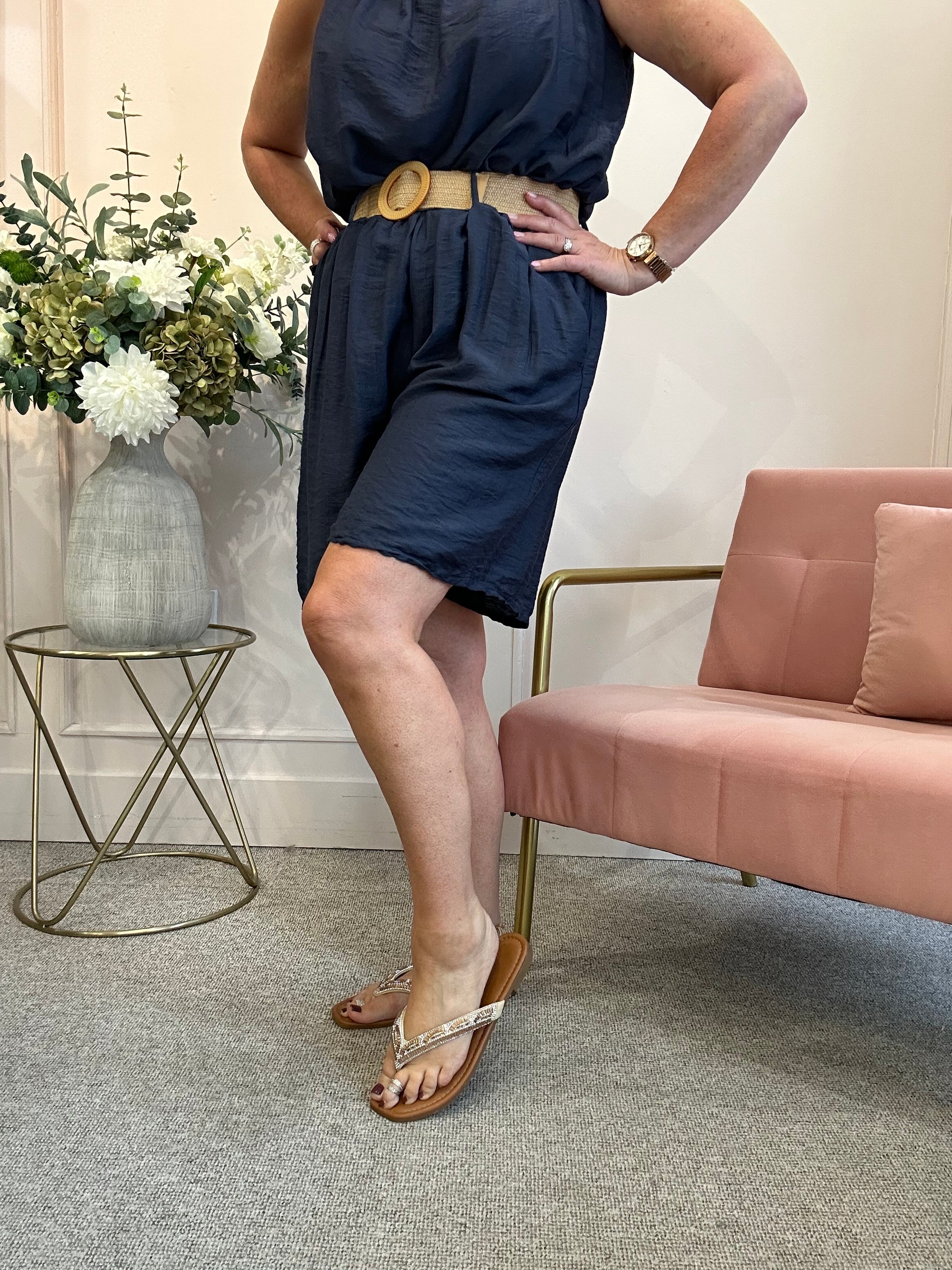 Belted Light Shorts - Navy