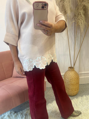 Flower Edged Jumper - Pink/White