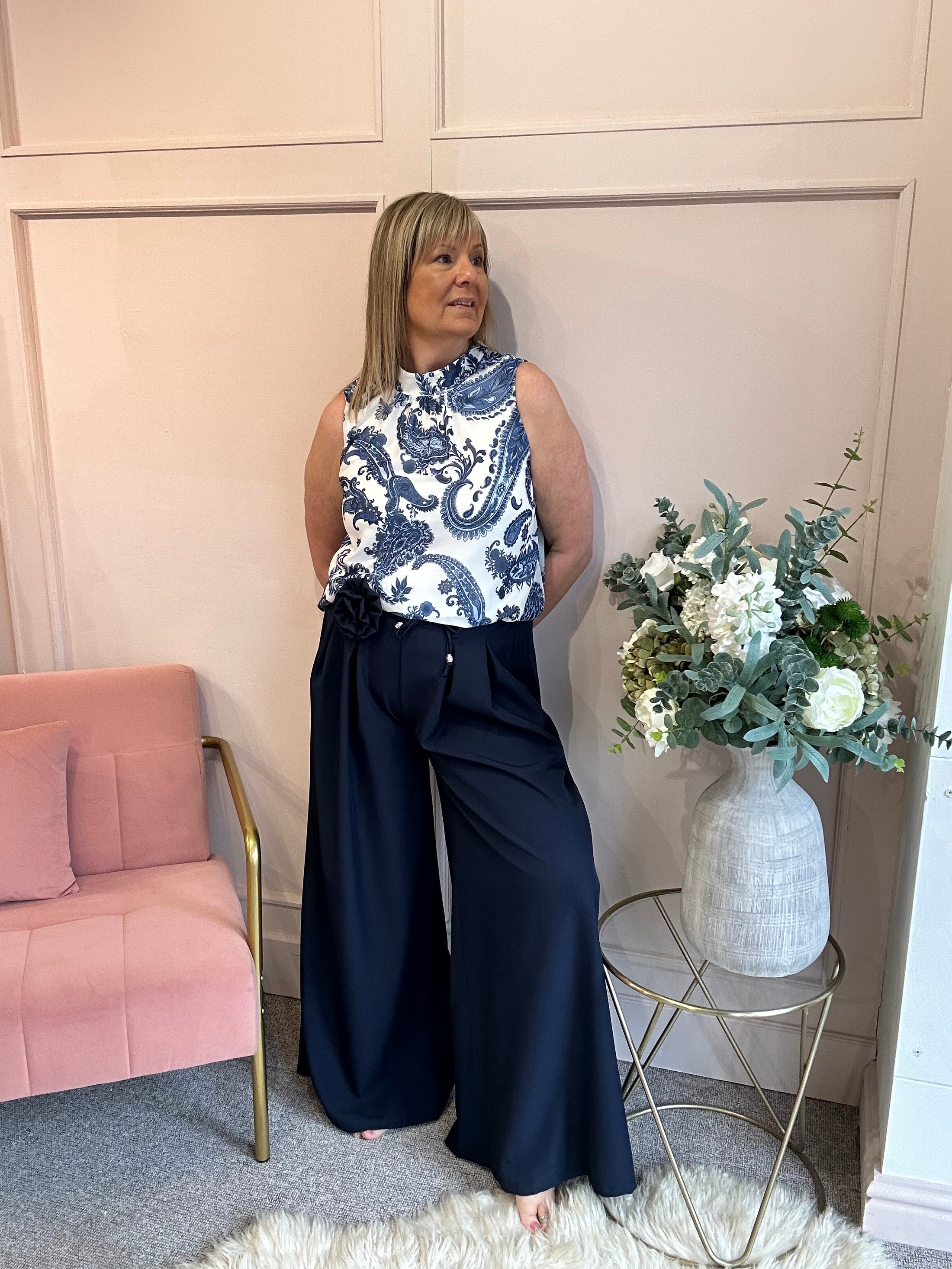 Paisley Sleeveless Top - Blues/White - Wardrobe By Simone