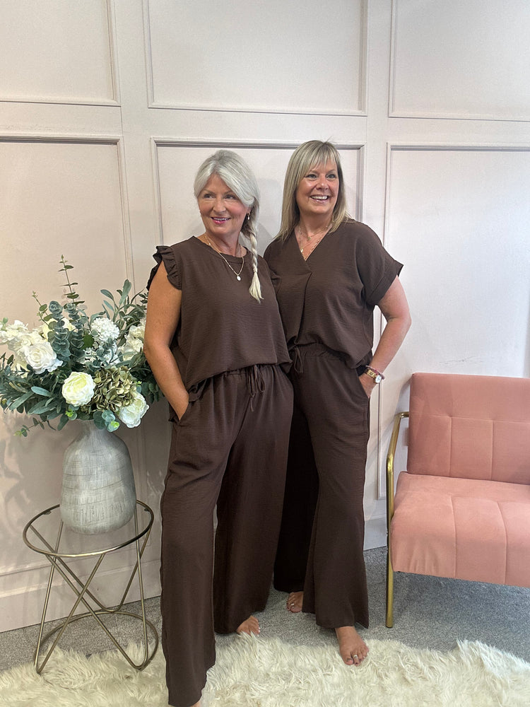 Frill Cap Sleeve Top - Brown