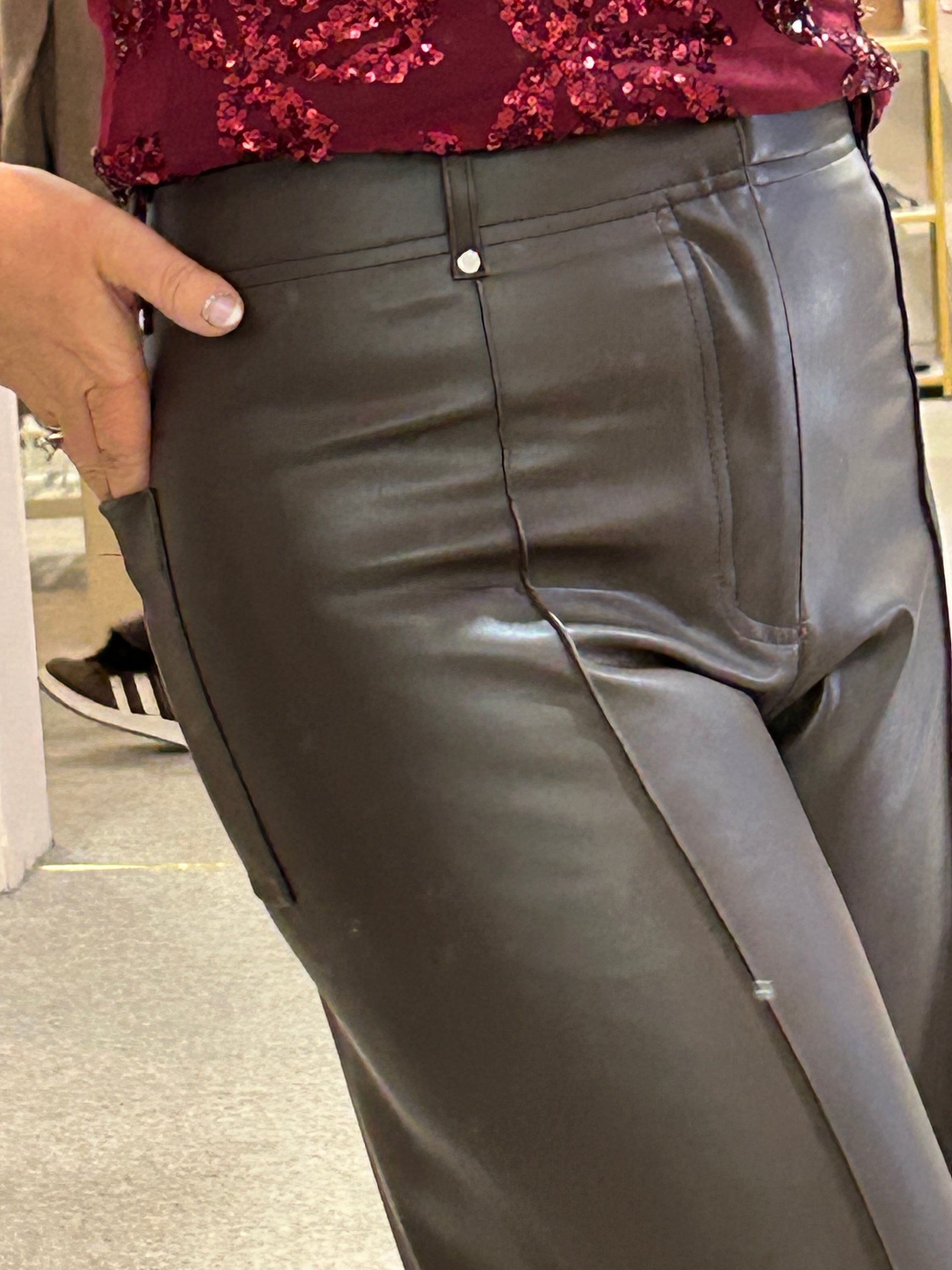 Faux Leather Trouser - Brown