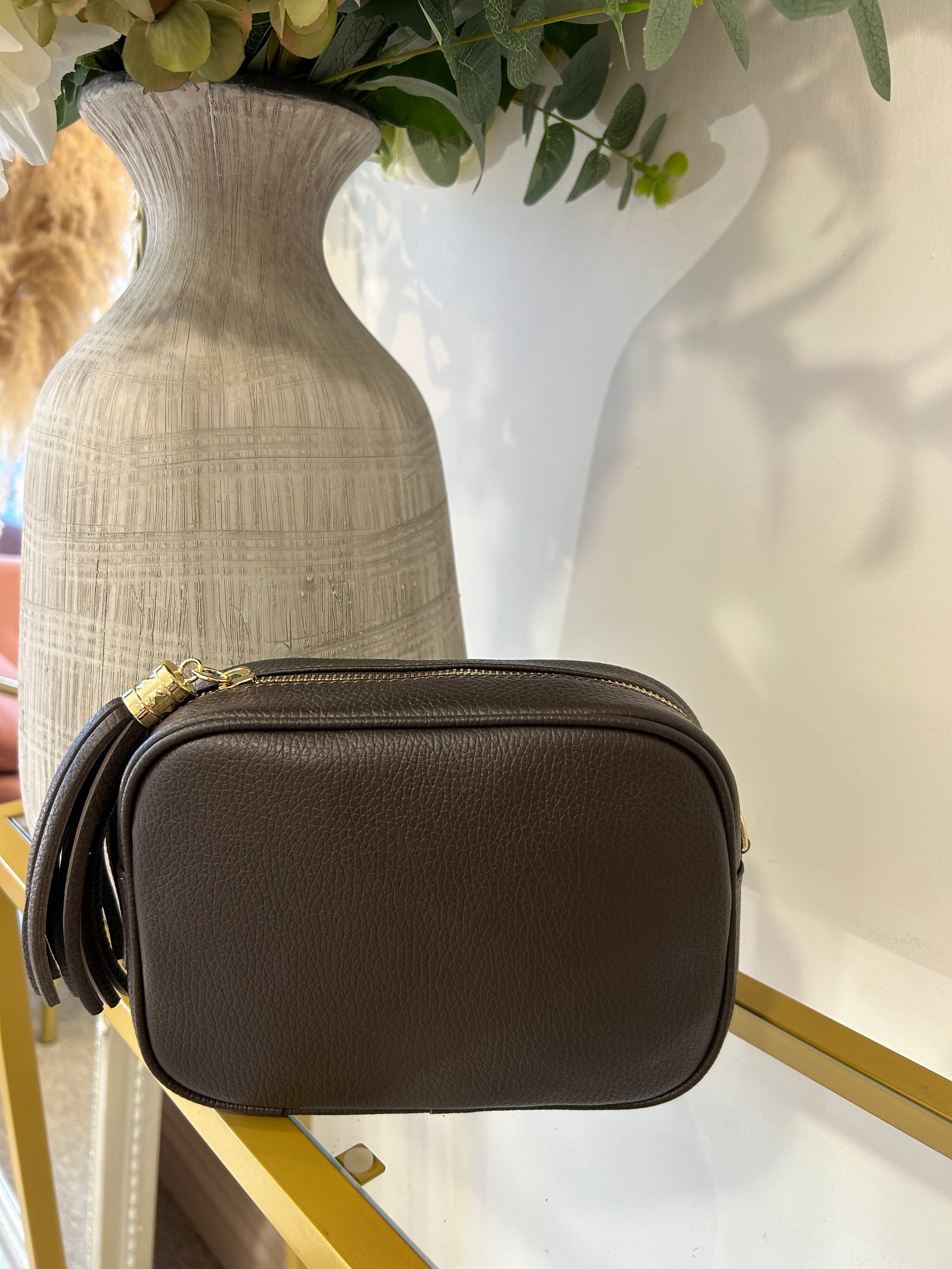 Leather Cross Over Bag -  Dark Brown