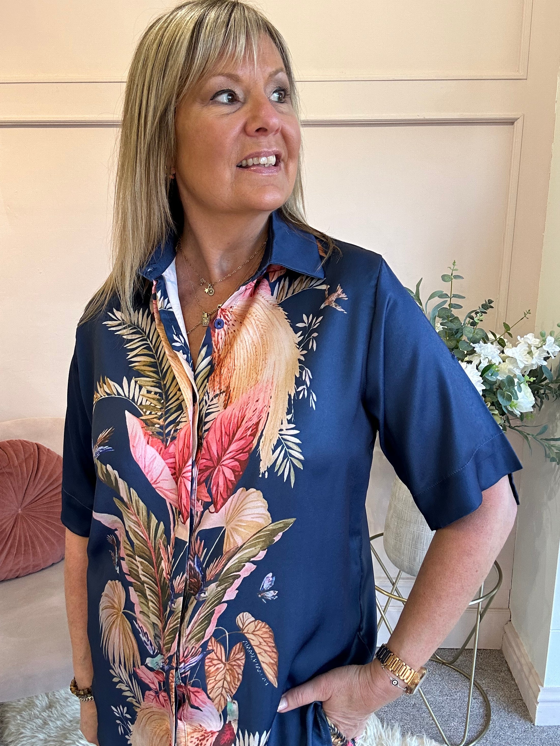 Tropical Paradise Shirt & Pant Set - Navy/Mix - Wardrobe By Simone
