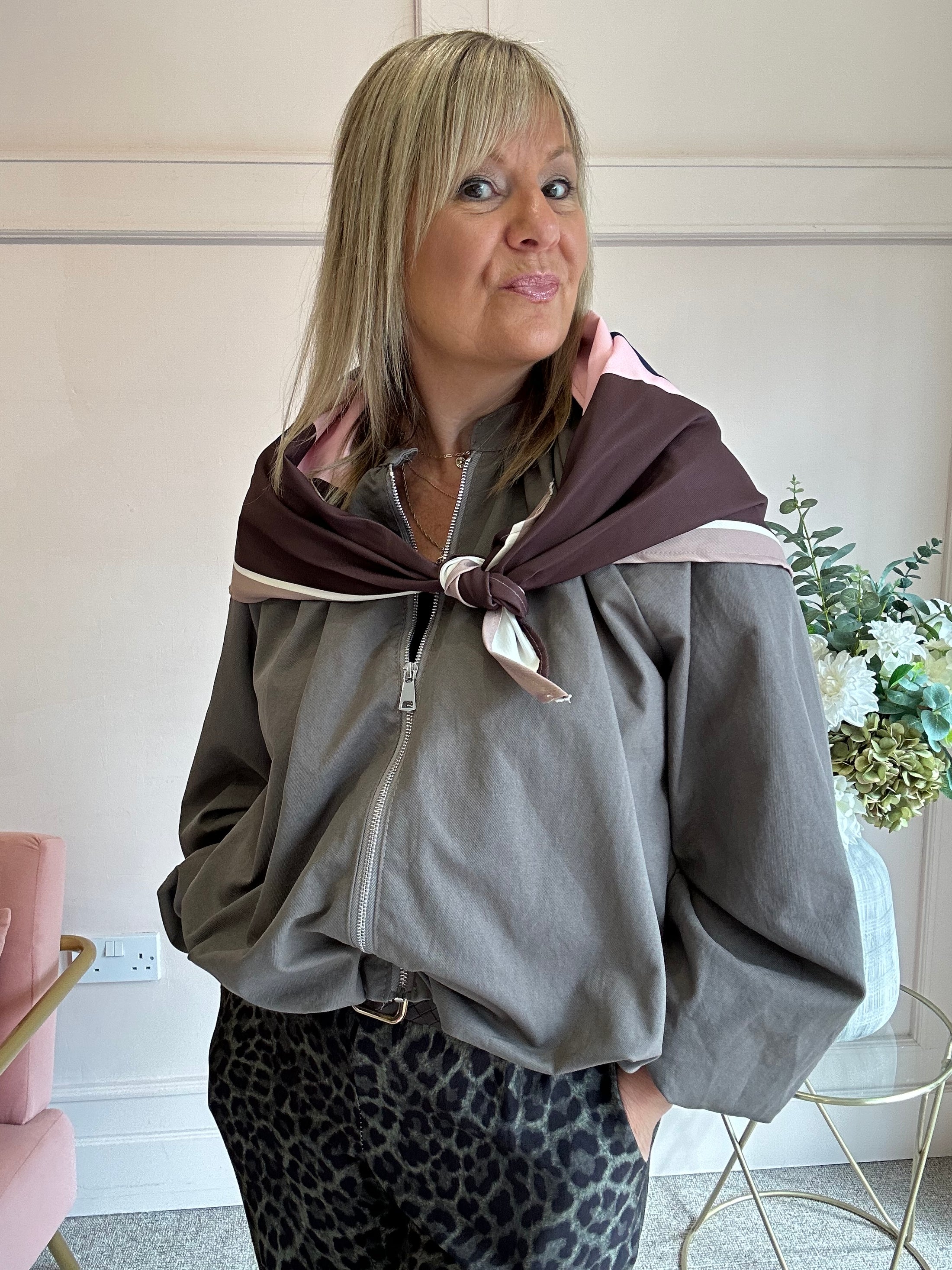 Scarf With Zip Jacket - Deep Taupe