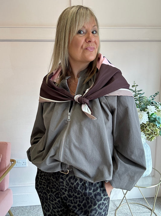 Scarf With Zip Jacket - Deep Taupe - Wardrobe By Simone