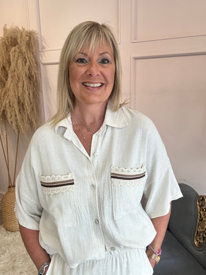 Brown Embroidery Detail Shirt - Light Cream - Wardrobe By Simone