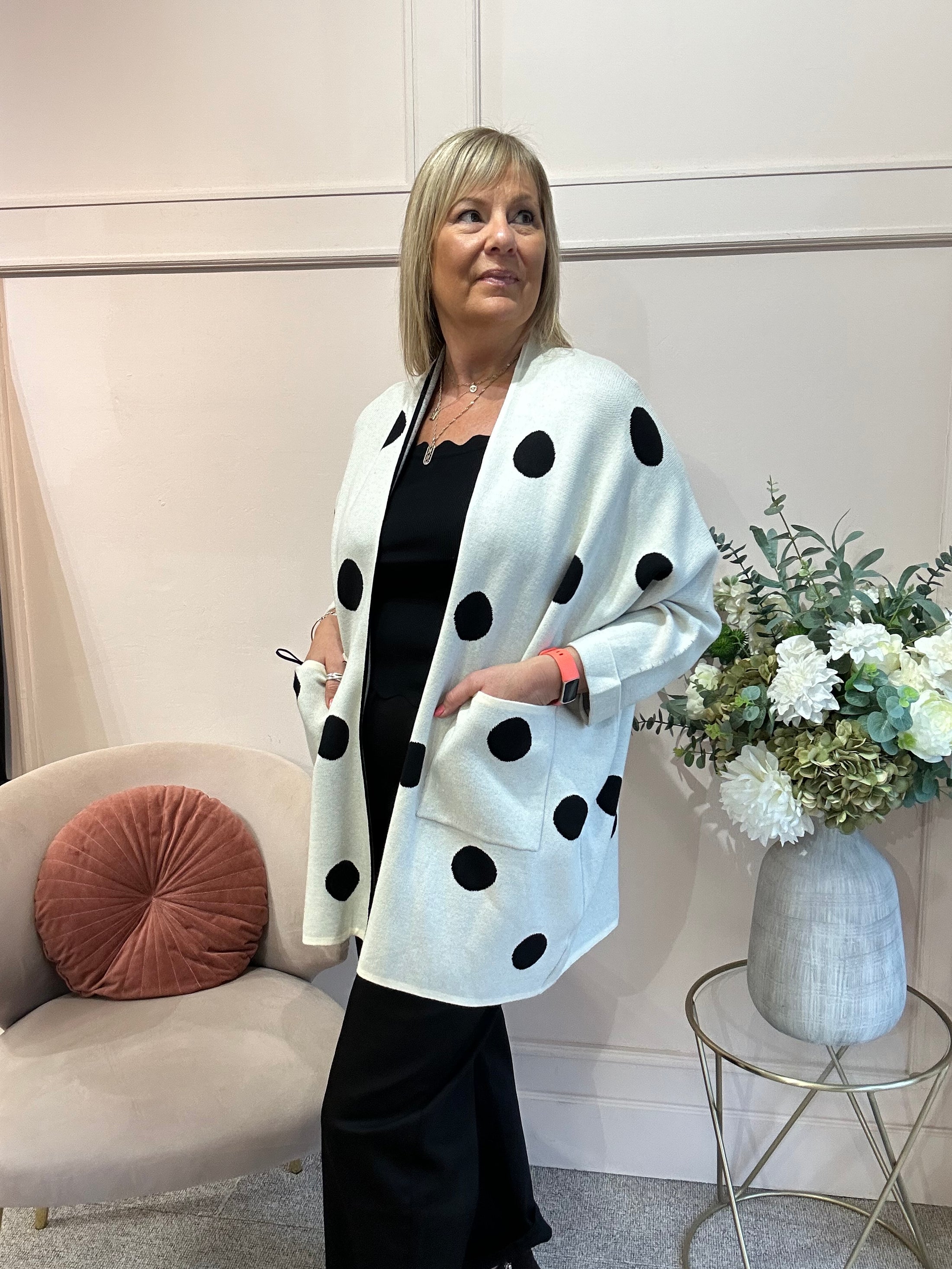 Oversized Spot Cardi Jacket - Cream/Black