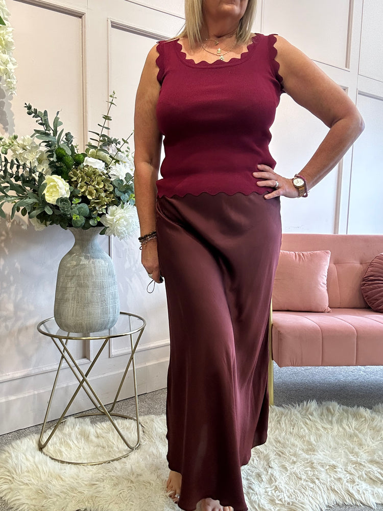 Satin Maxi Skirt - Burgundy