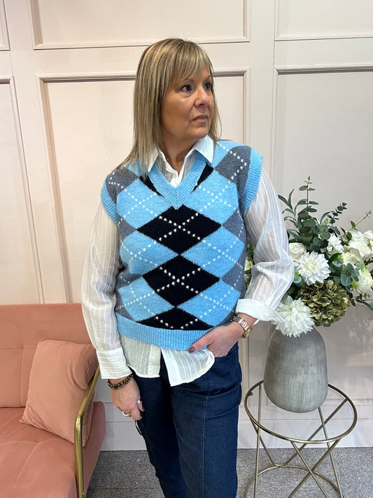 Diamond Pattern Tank Top - Blue - Wardrobe By Simone