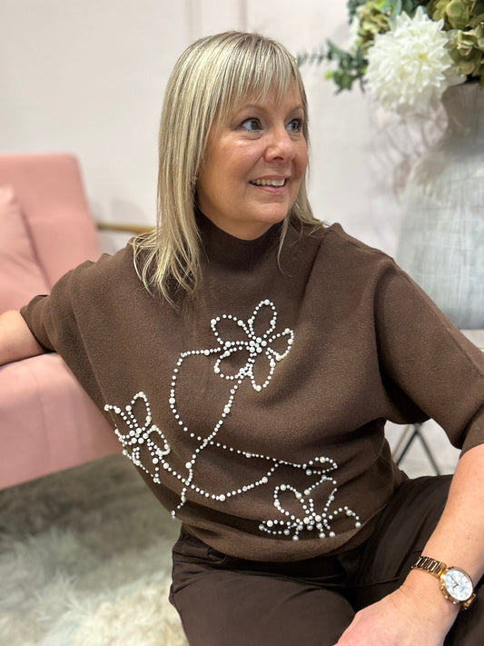 Pearl Flower Jumper - Brown