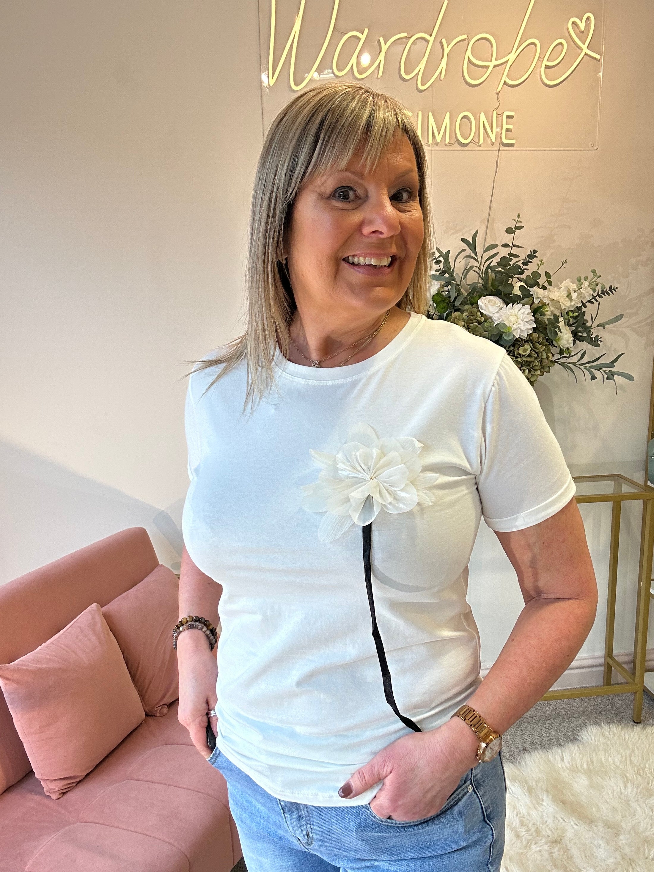 Pretty Flower T Shirt - White - Wardrobe By Simone