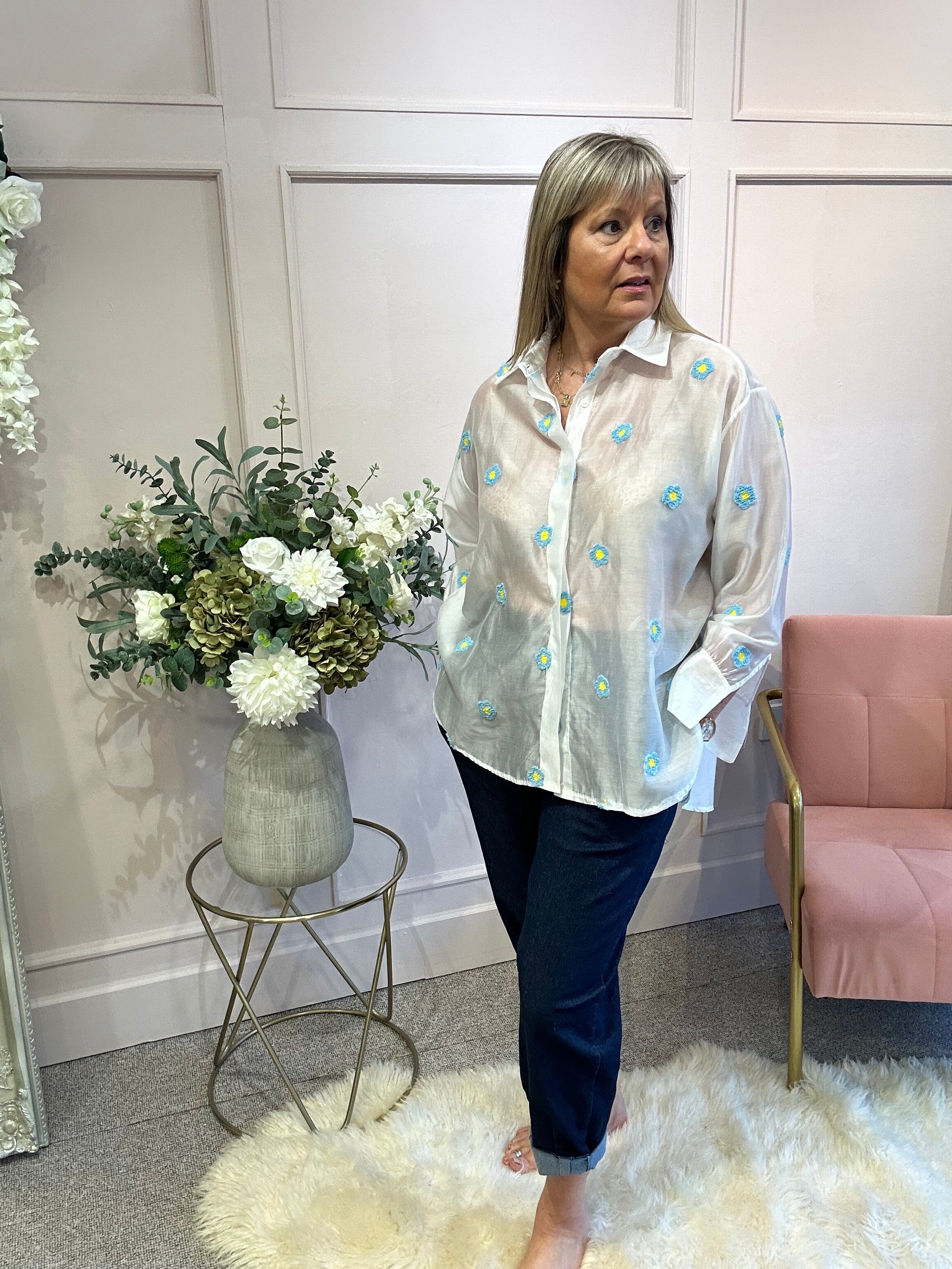 Cute Flowers On Shirt - White