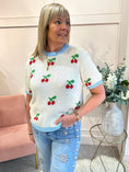 Load image into Gallery viewer, Cute Cherry Knit Jumper - Cream/Blue - Wardrobe By Simone
