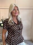 Load image into Gallery viewer, Spotty Collared Shirt Blouse - Brown/White - Wardrobe By Simone
