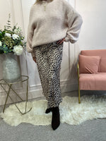 Satin Leopard Maxi Skirt - Brown/Black