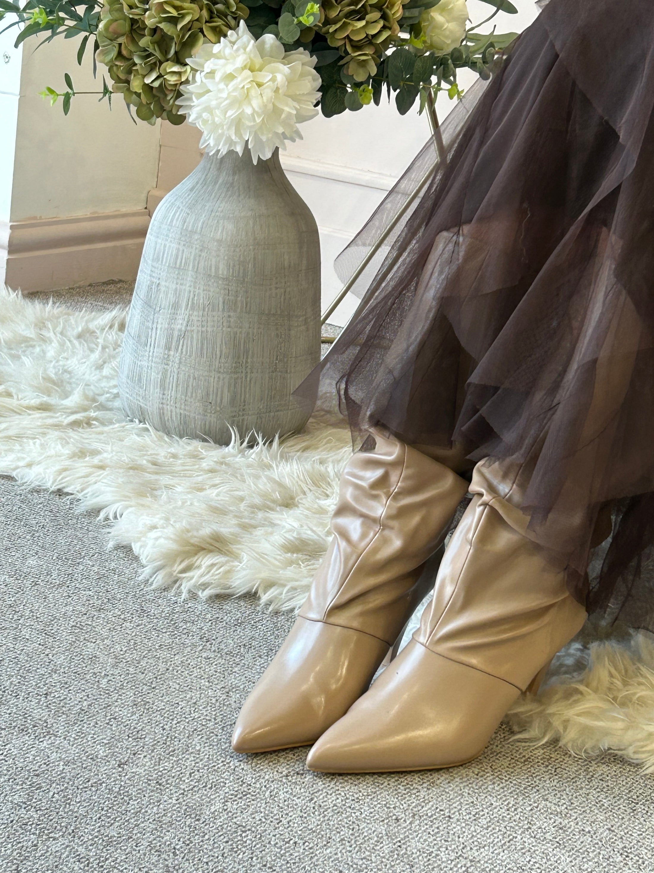 Ruched Pull On Boot - Beige