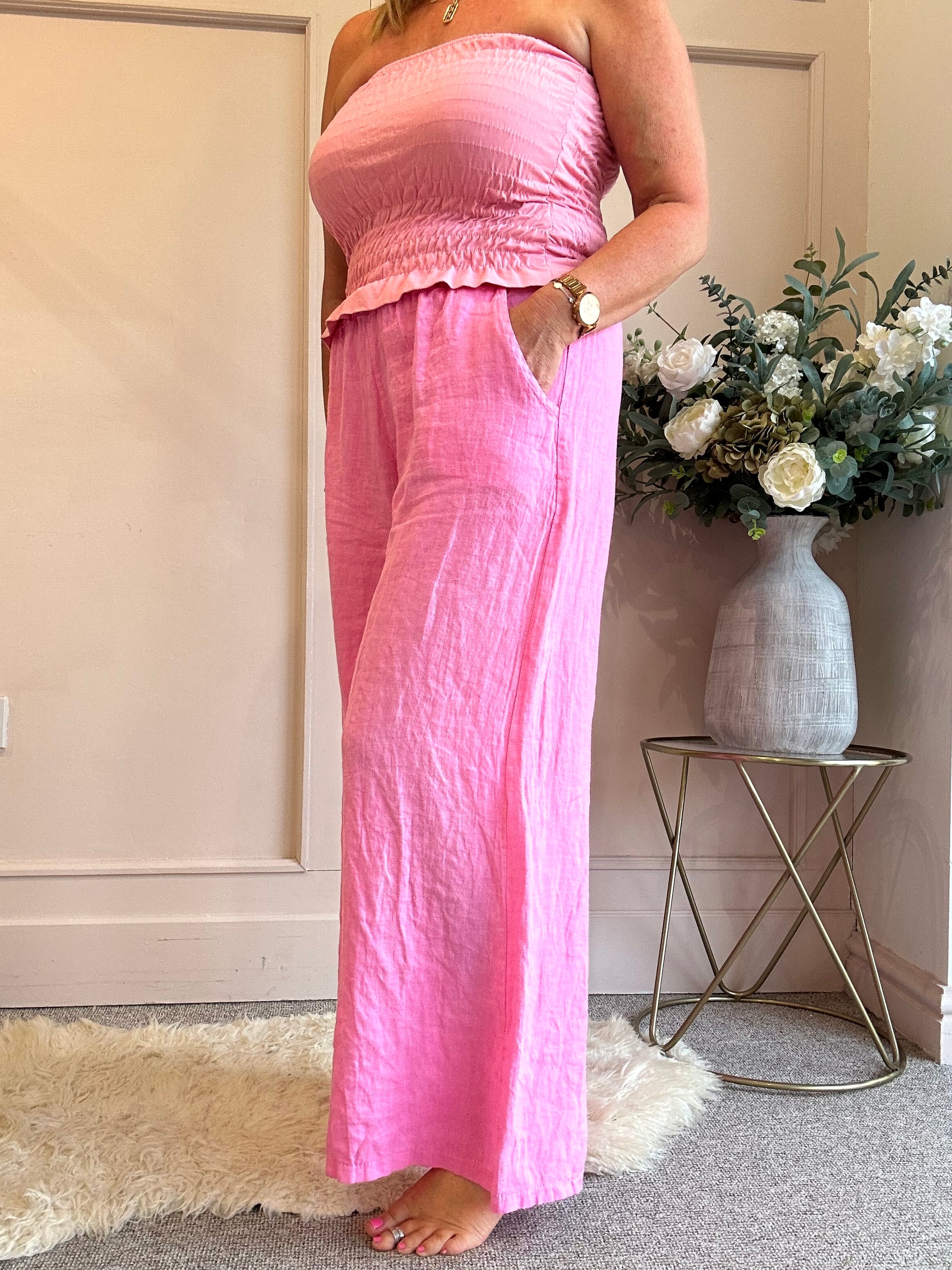 Linen Wide Pant - Candy Pink - Wardrobe By Simone