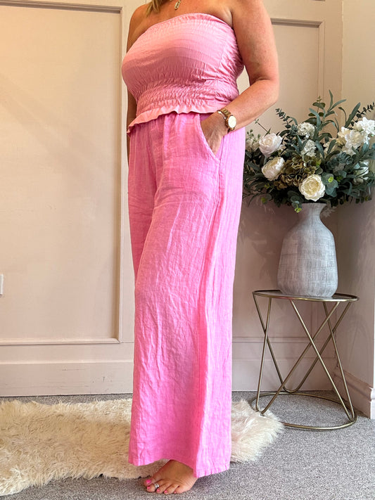 Linen Wide Pant - Candy Pink - Wardrobe By Simone