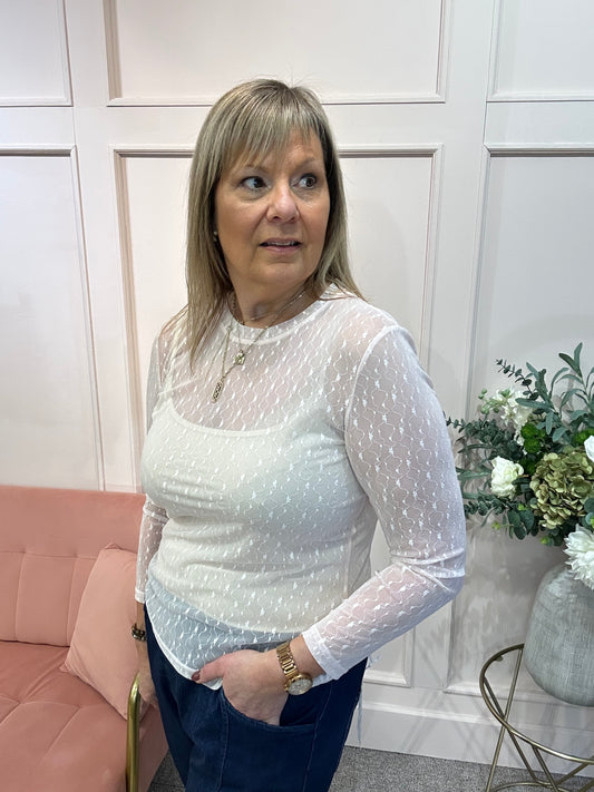 Delicate Floral Mesh Top - Soft Pink - Wardrobe By Simone