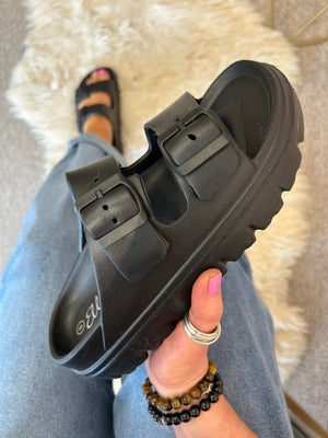 Sophia Buckle Sliders - Black