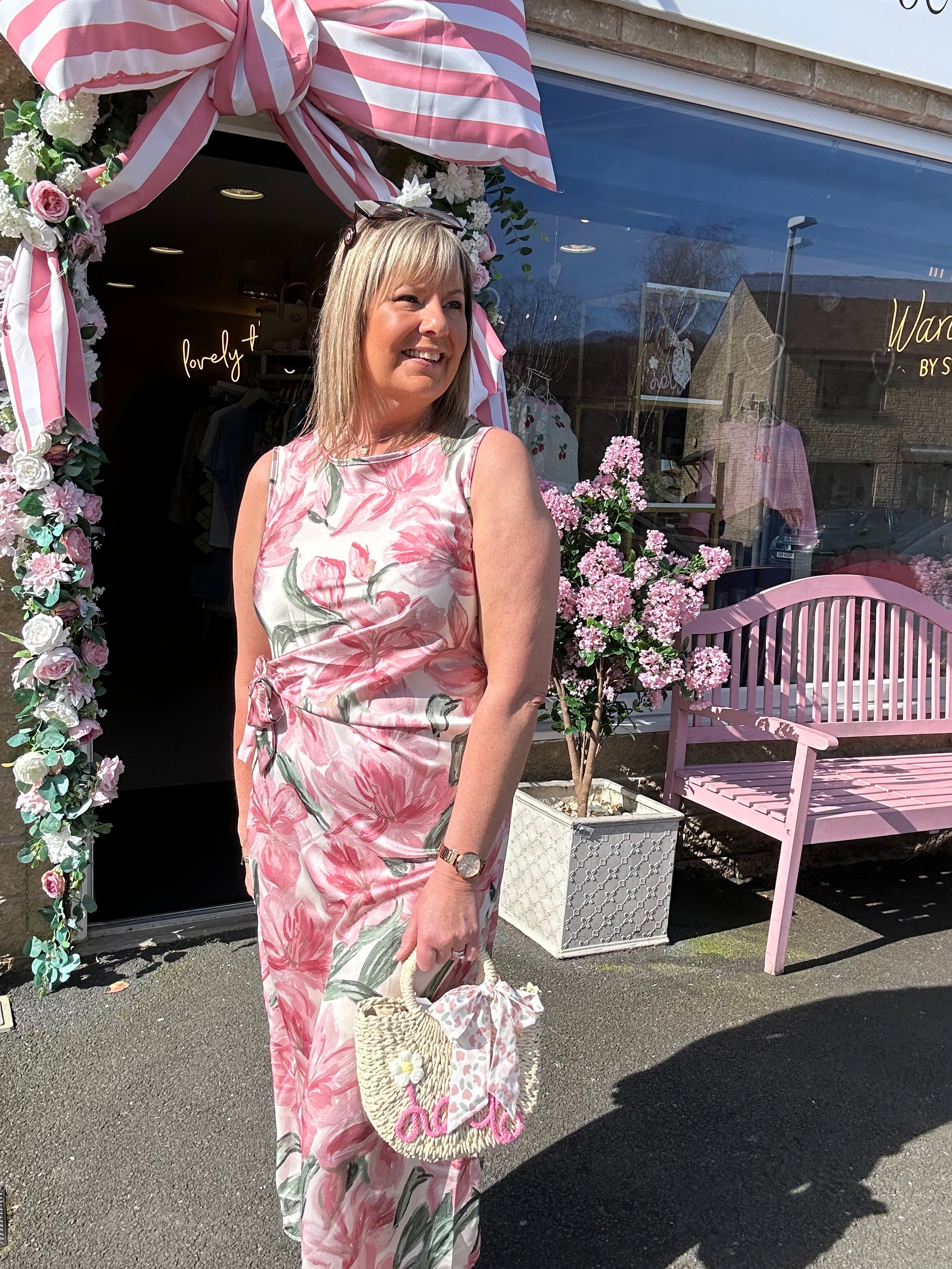 Ruched Side Sleeveless Dress- Pink - Wardrobe By Simone