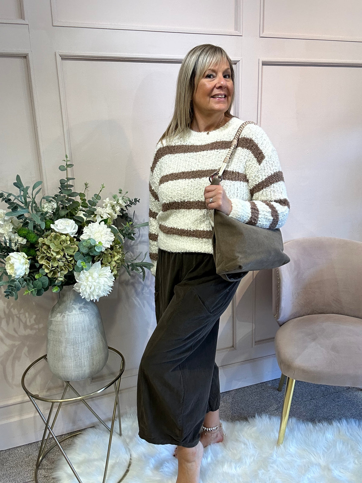 Striped Soft Jumper - Cream/Coffee