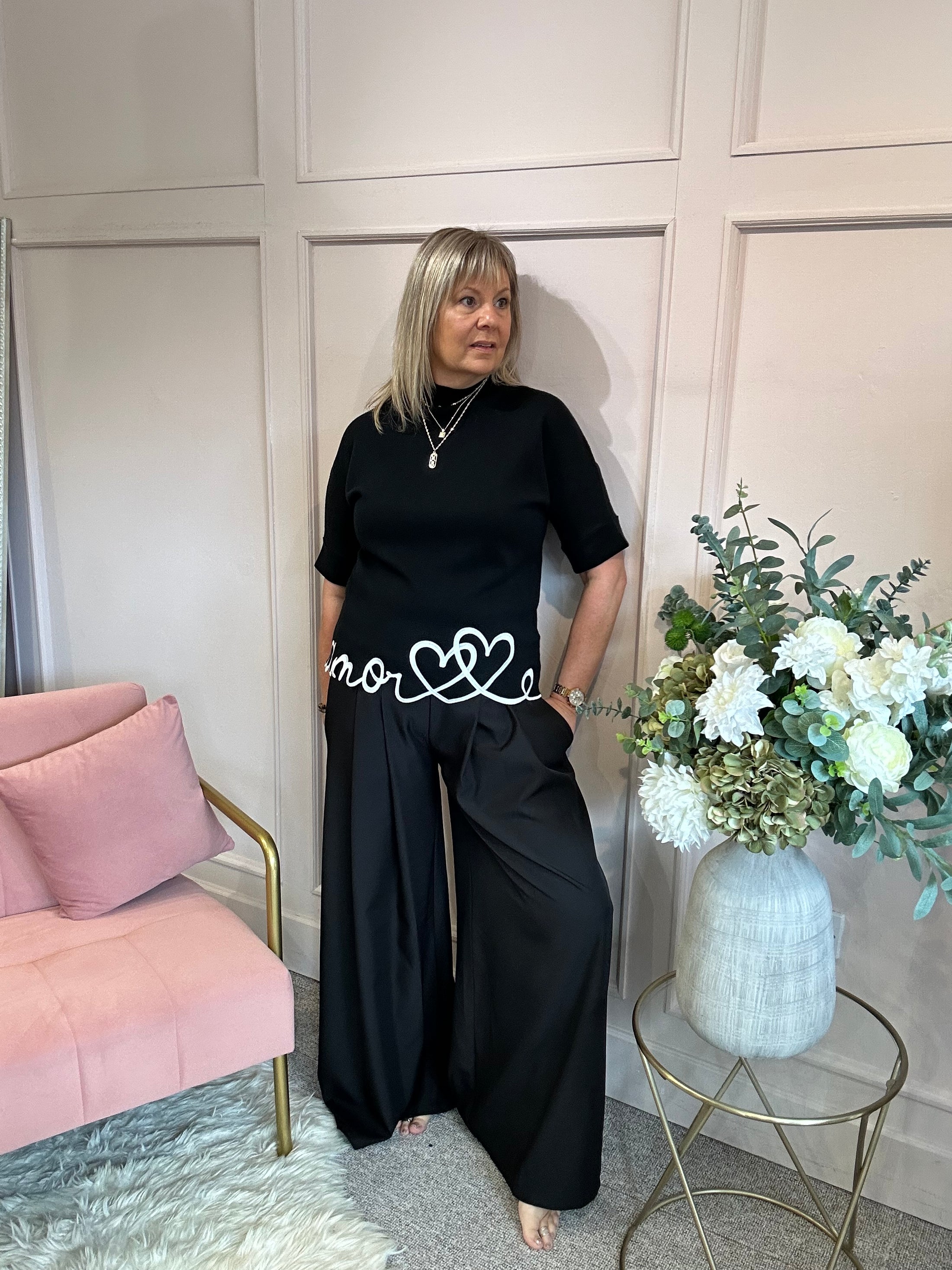 Heart Edged Jumper - Black/Cream