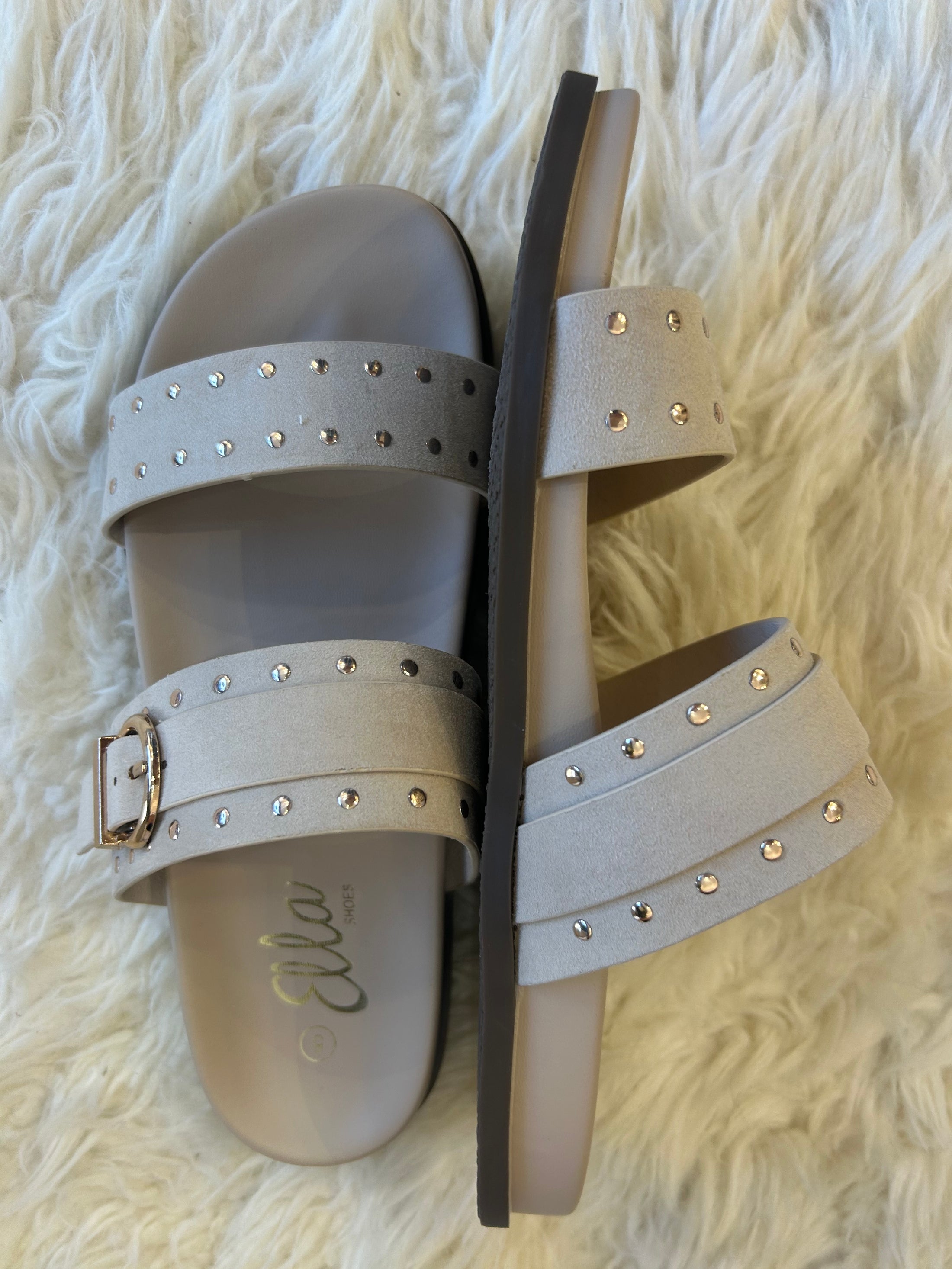 Julia Gold Stud & Buckle Sandal - Cream