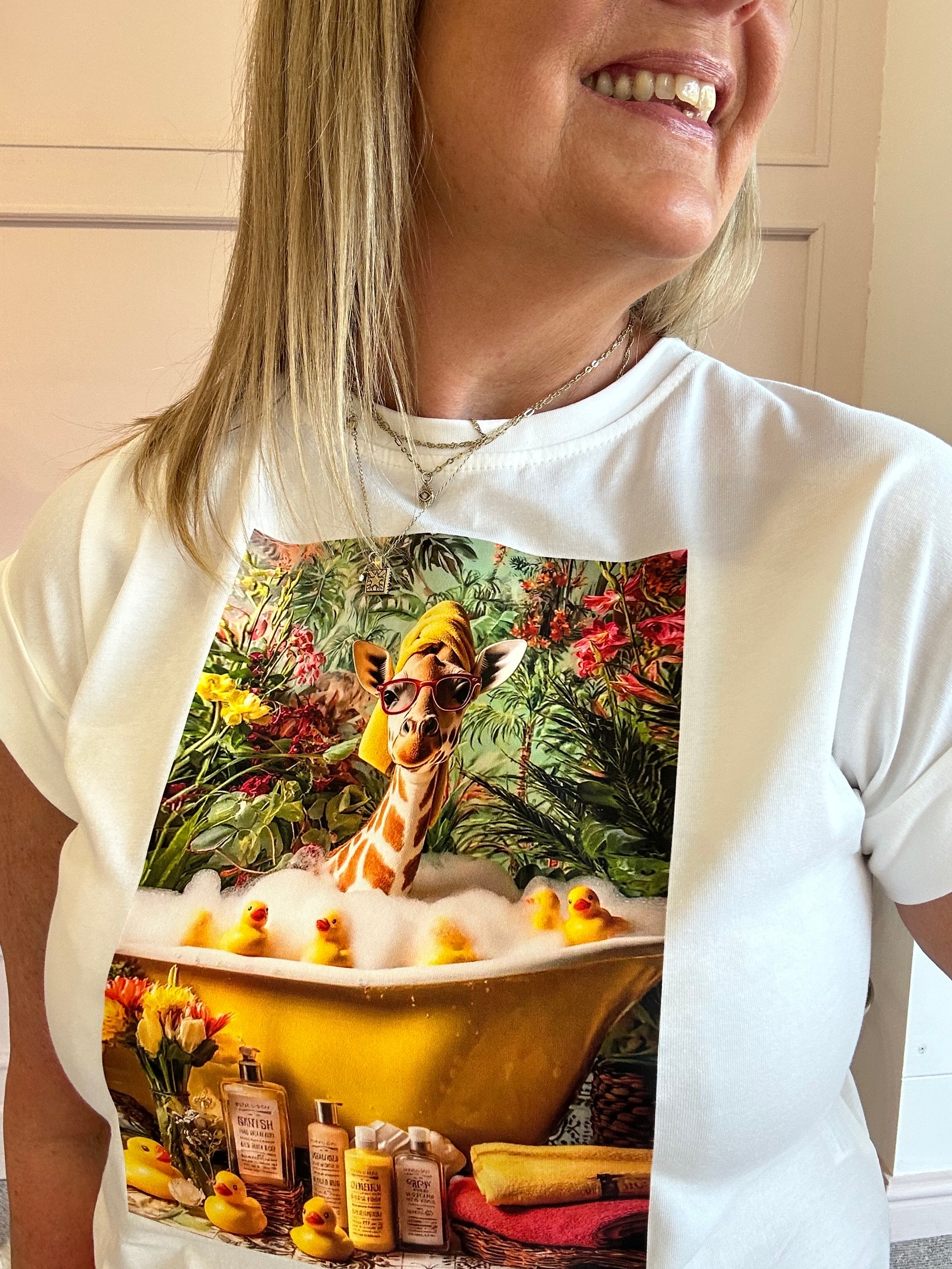 Giraffe & Duck T Shirt  - White