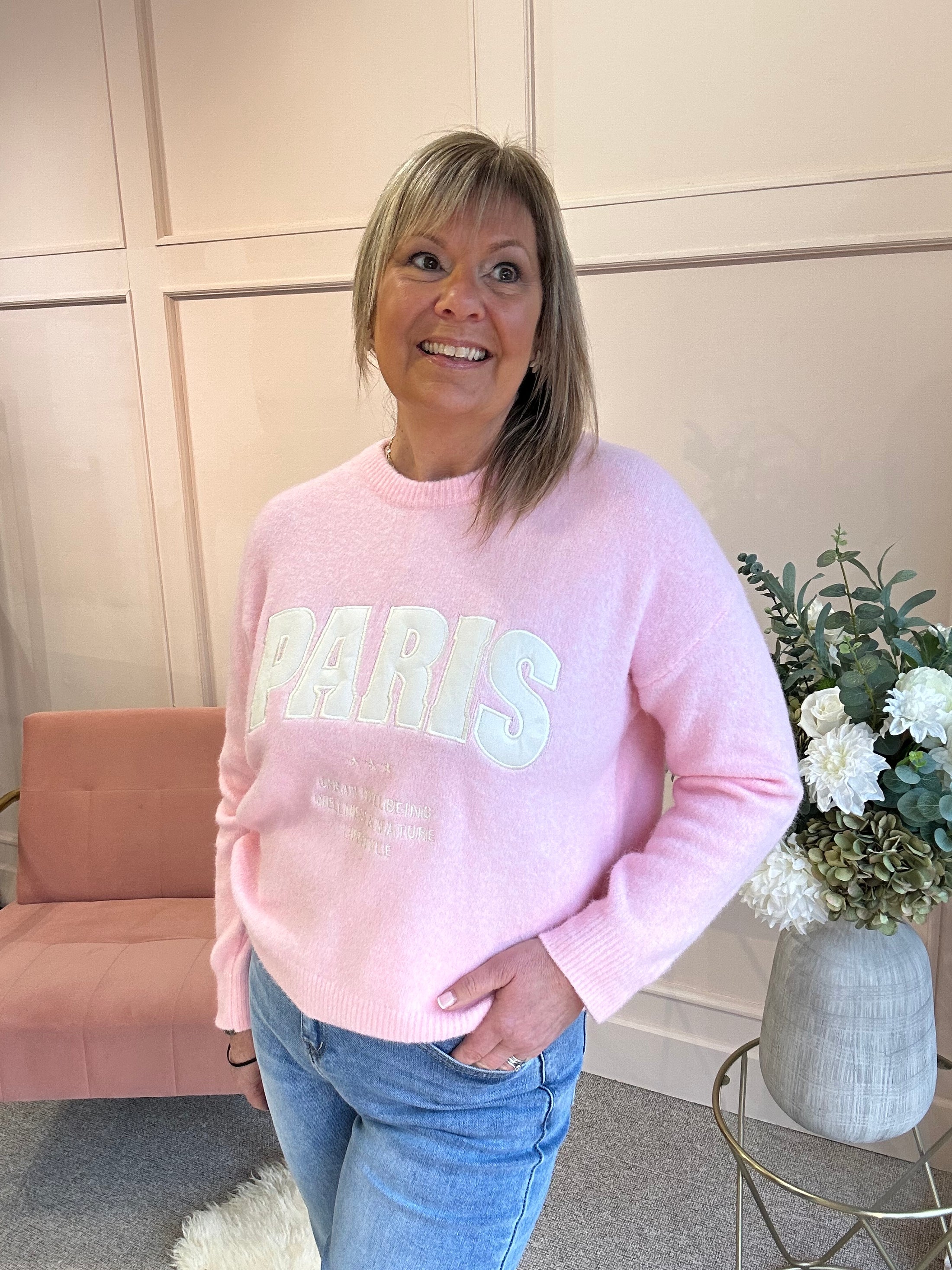 Embossed Paris Jumper - Pink