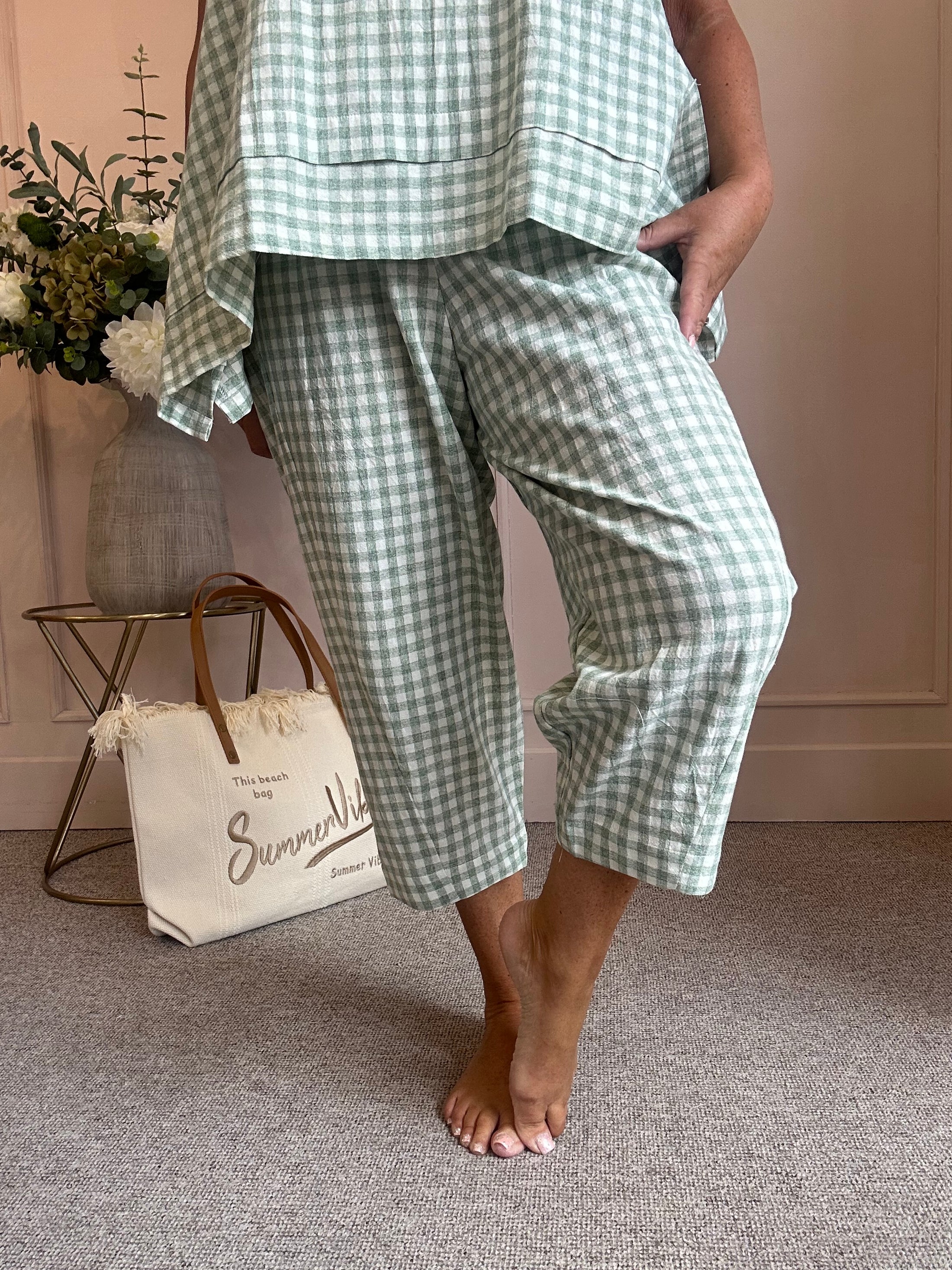 Gingham Pants - Sage Green One Size