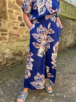 Aztec Flower Wide Pant - Electric Blue/Cream