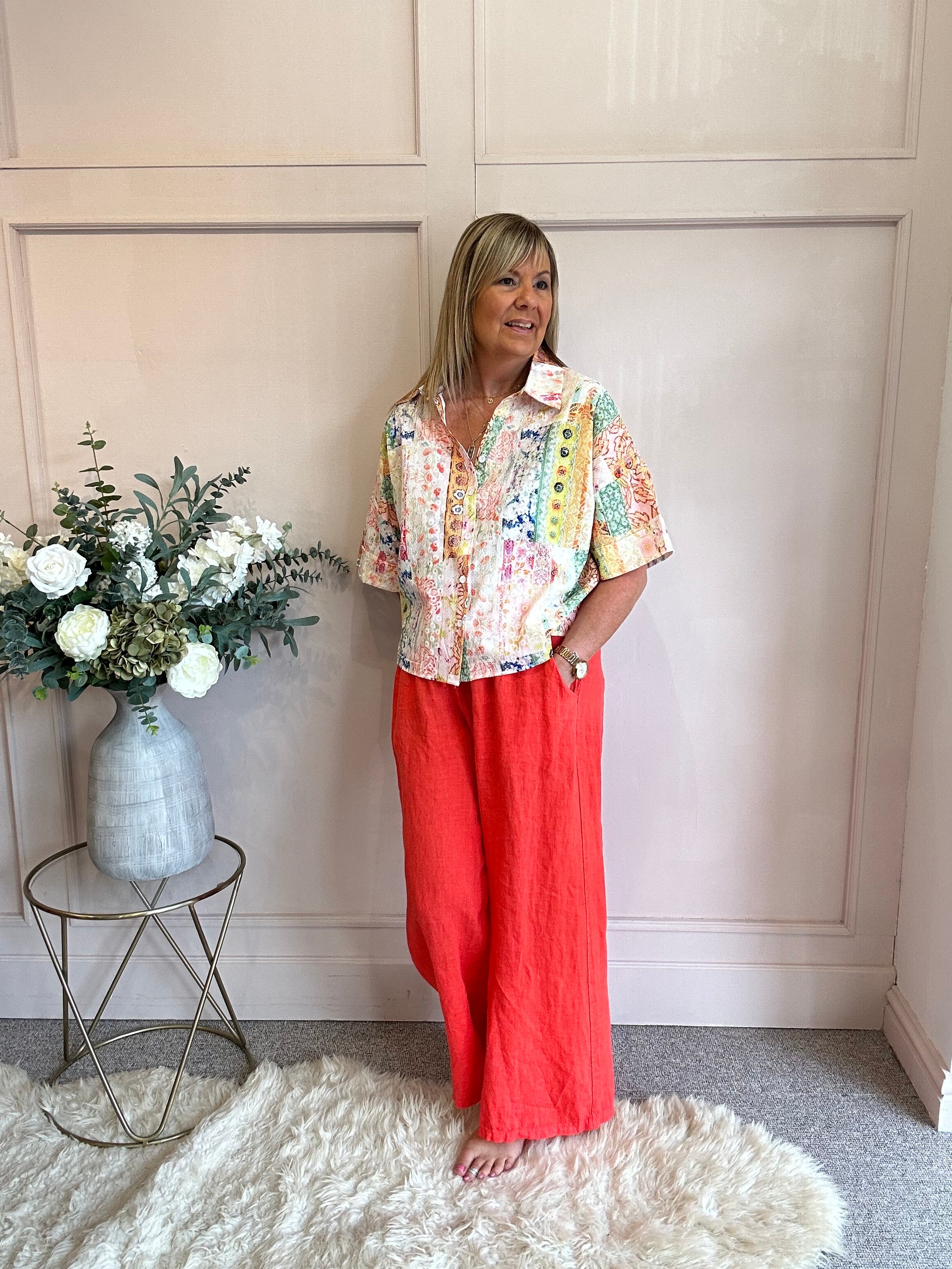 Hint Of Sparkle Shirt  - Coral/Mix - Wardrobe By Simone
