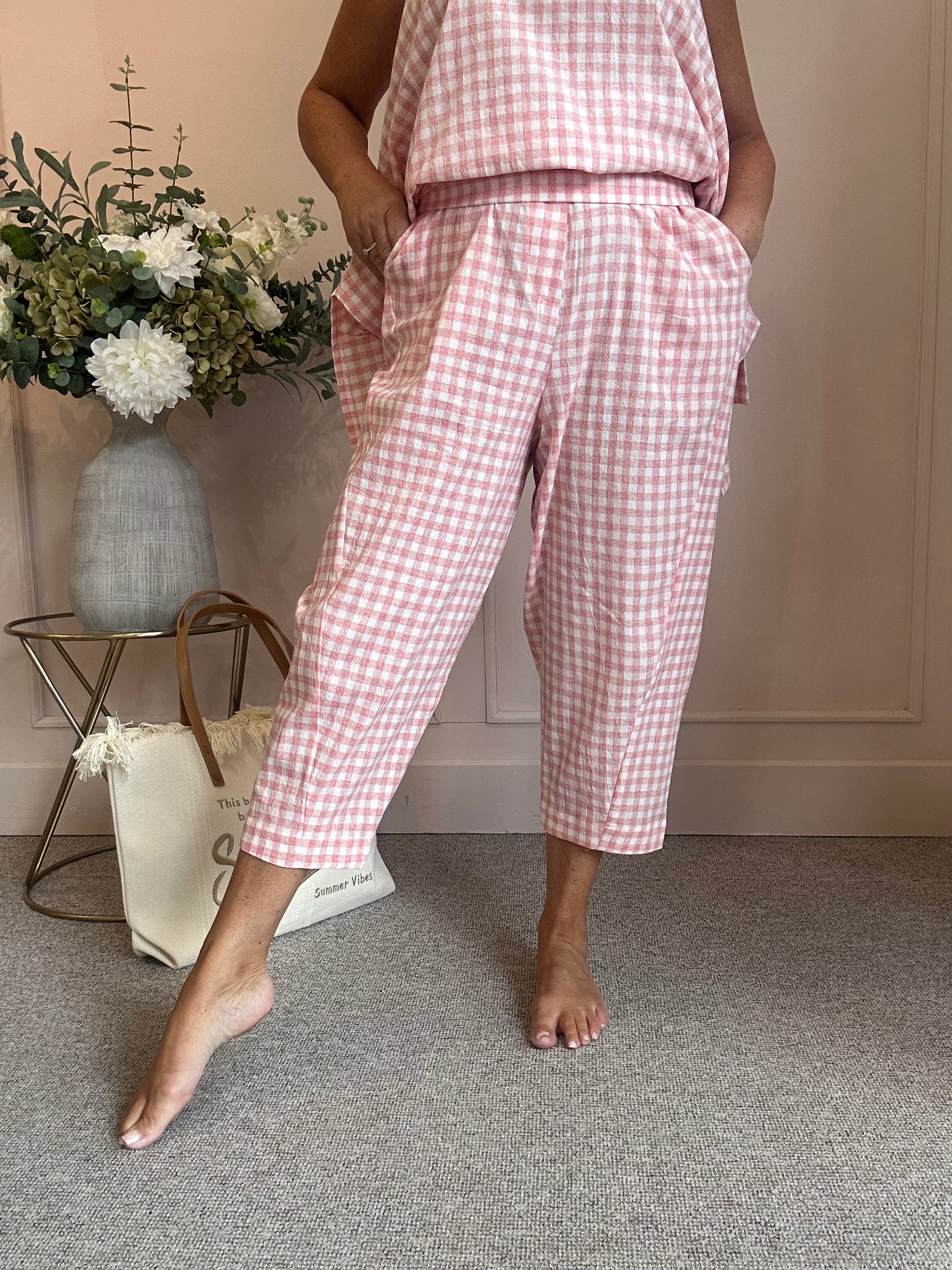 Gingham Pants - Pale Coral One Size