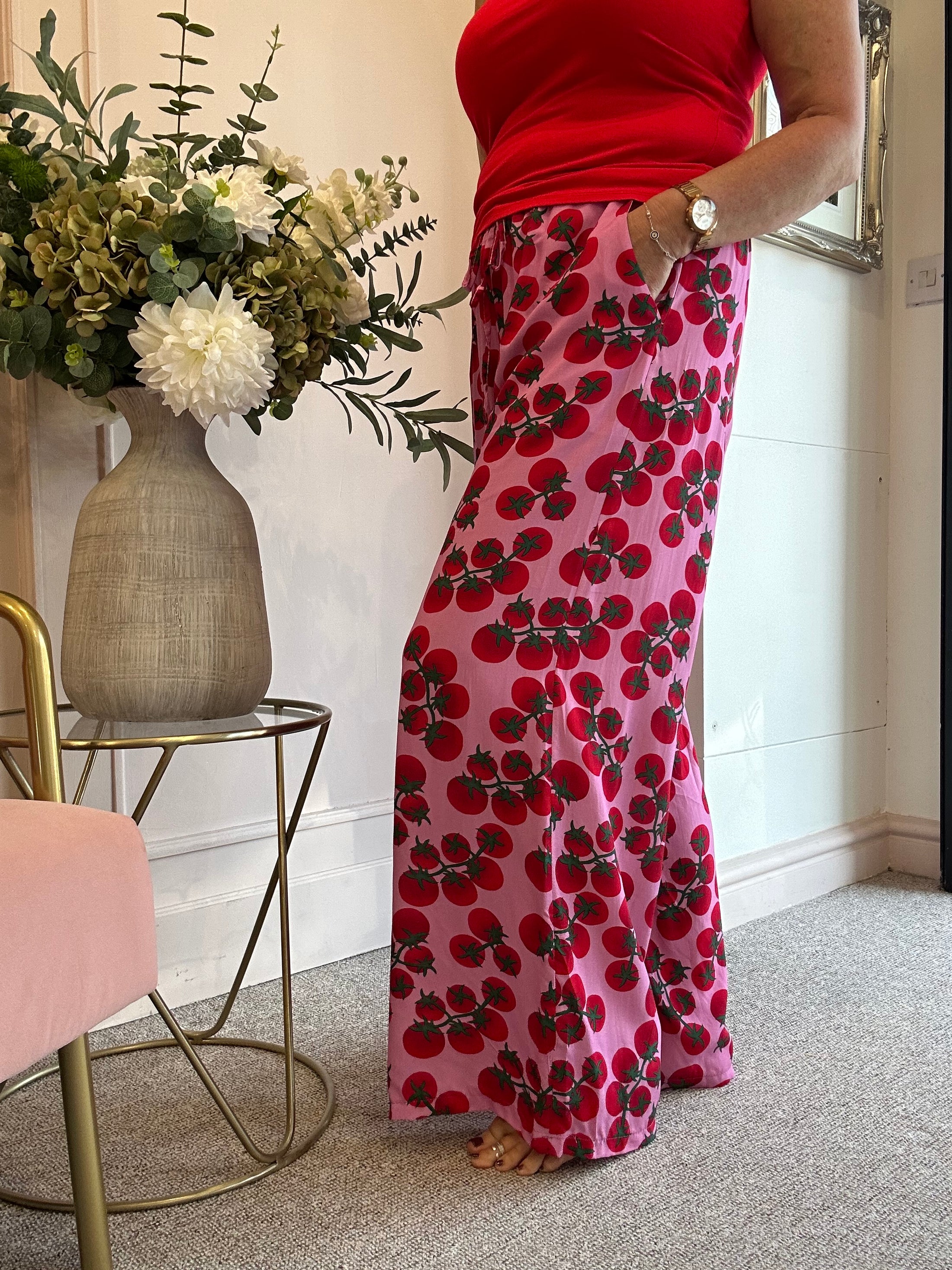 We Love a Tomato Wide Pant - Pink/Red