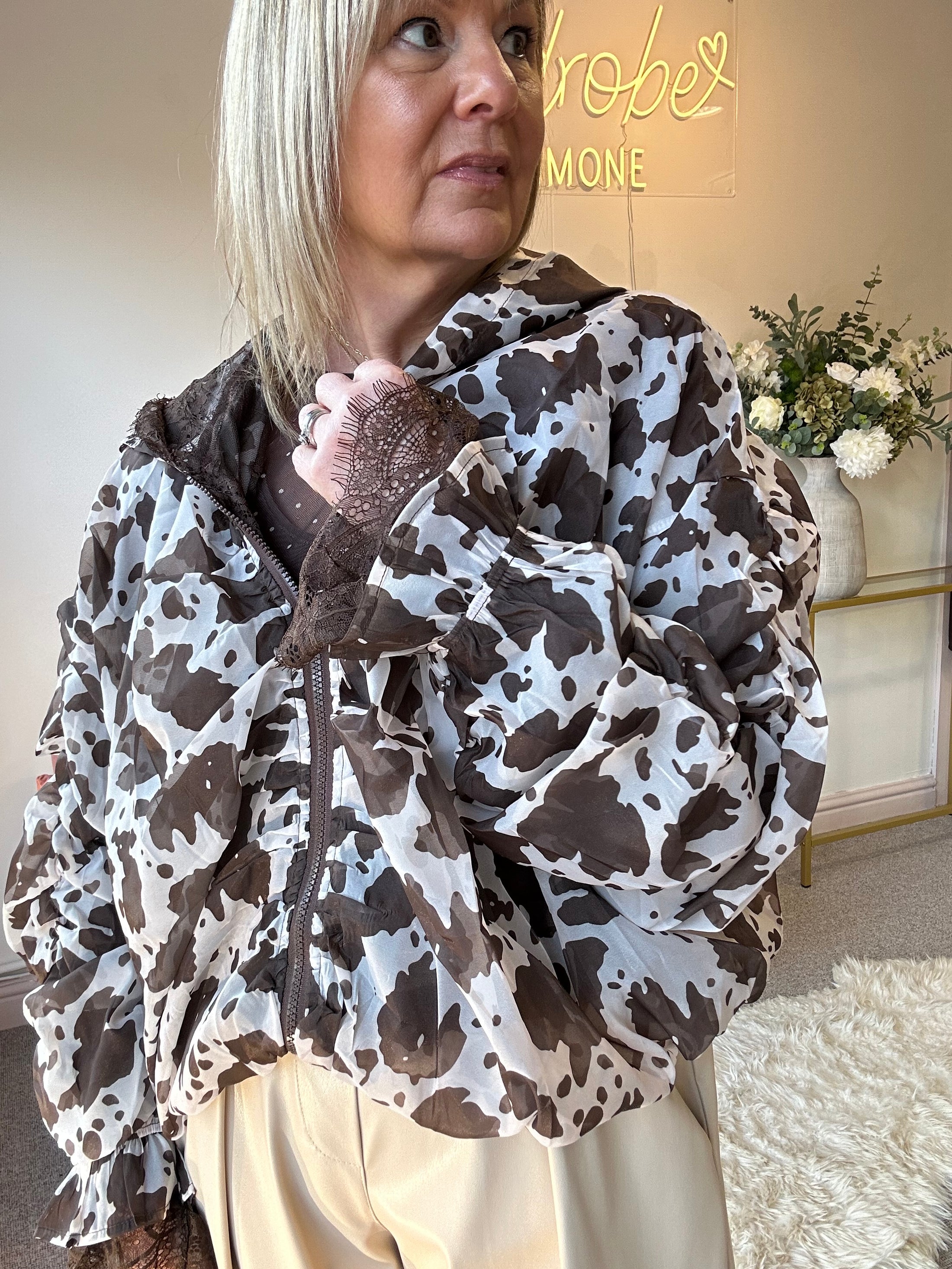 Cowprint Jacket - Brown/Cream