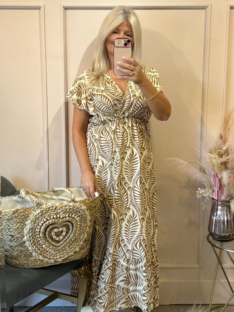 Summer Leaf Maxi Dress - Coffee/Cream