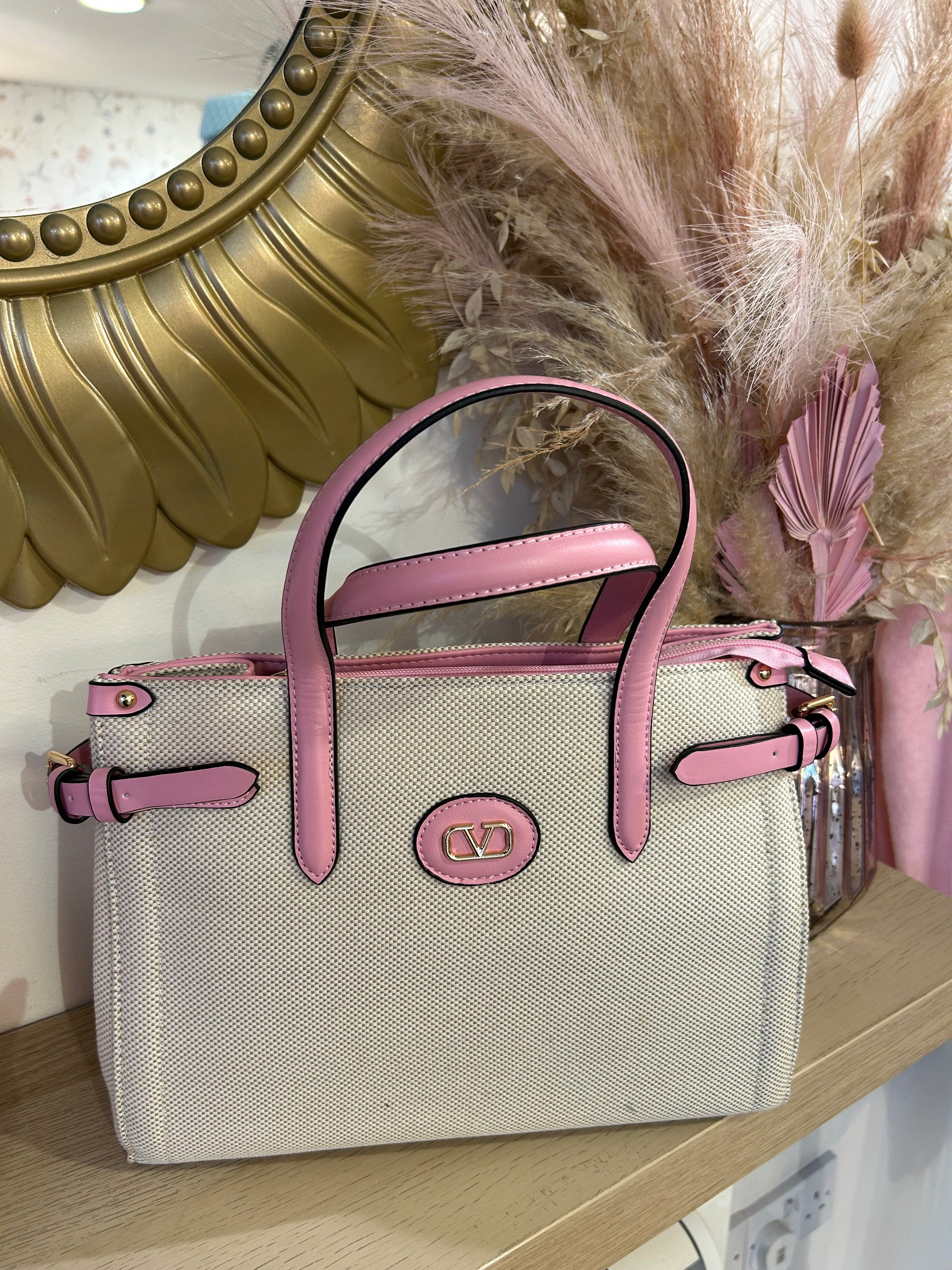 Pink With Cream Pattern Bag -  Pink/Cream - Wardrobe By Simone