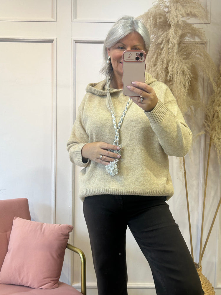 Knitted Hoody Jumper - Caramel
