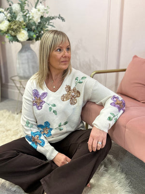 Sequin Flower Jumper - Buttermilk/Mix