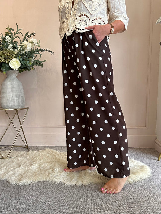 Trouser Polka Dot Belted - Brown/Cream One Size