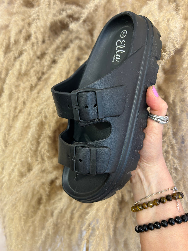 Sophia Buckle Sliders - Black