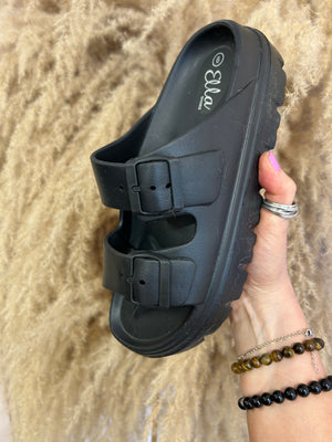 Sophia Buckle Sliders - Black