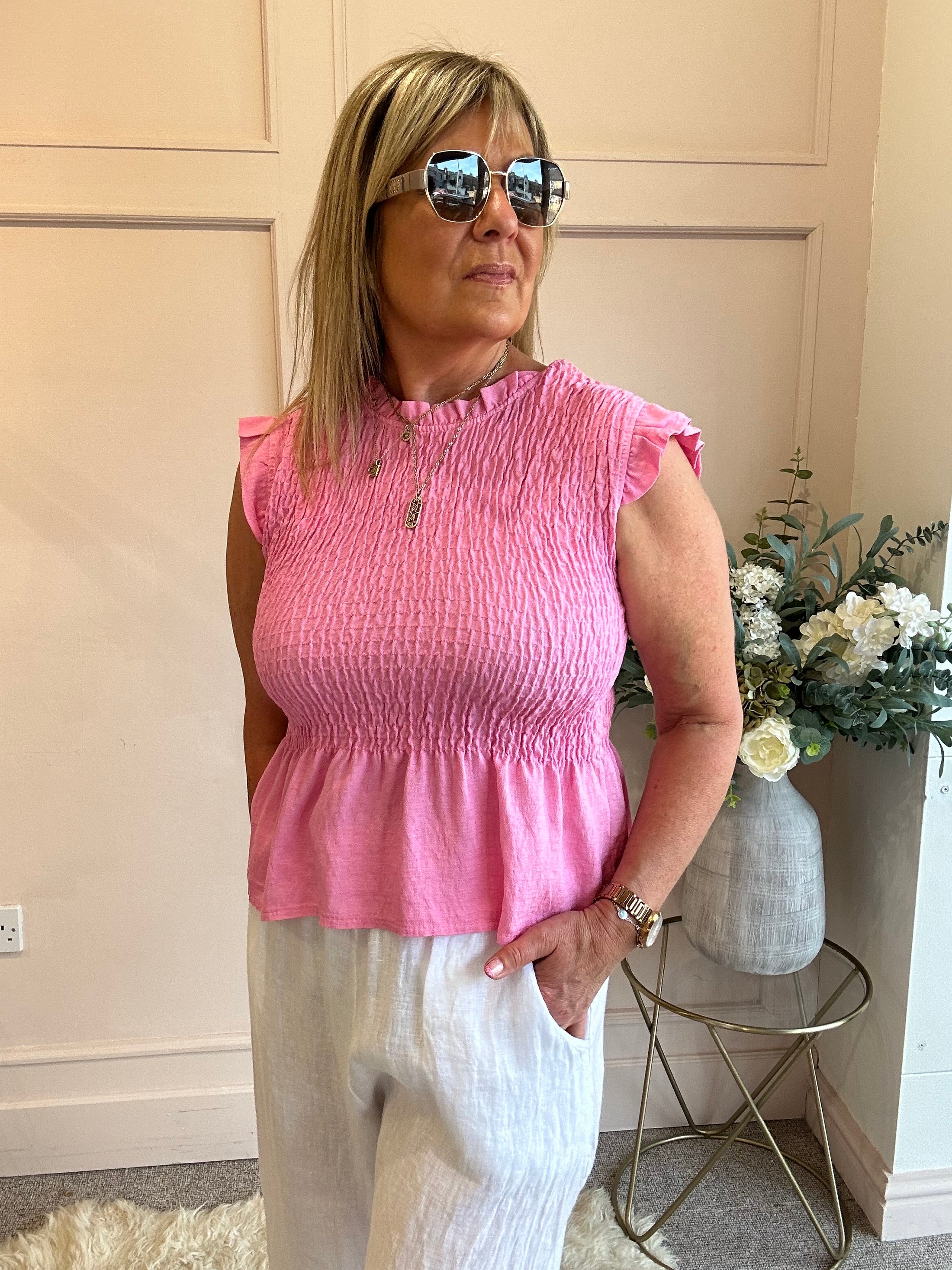 Cute Peplum Top  - Candy Pink - Wardrobe By Simone
