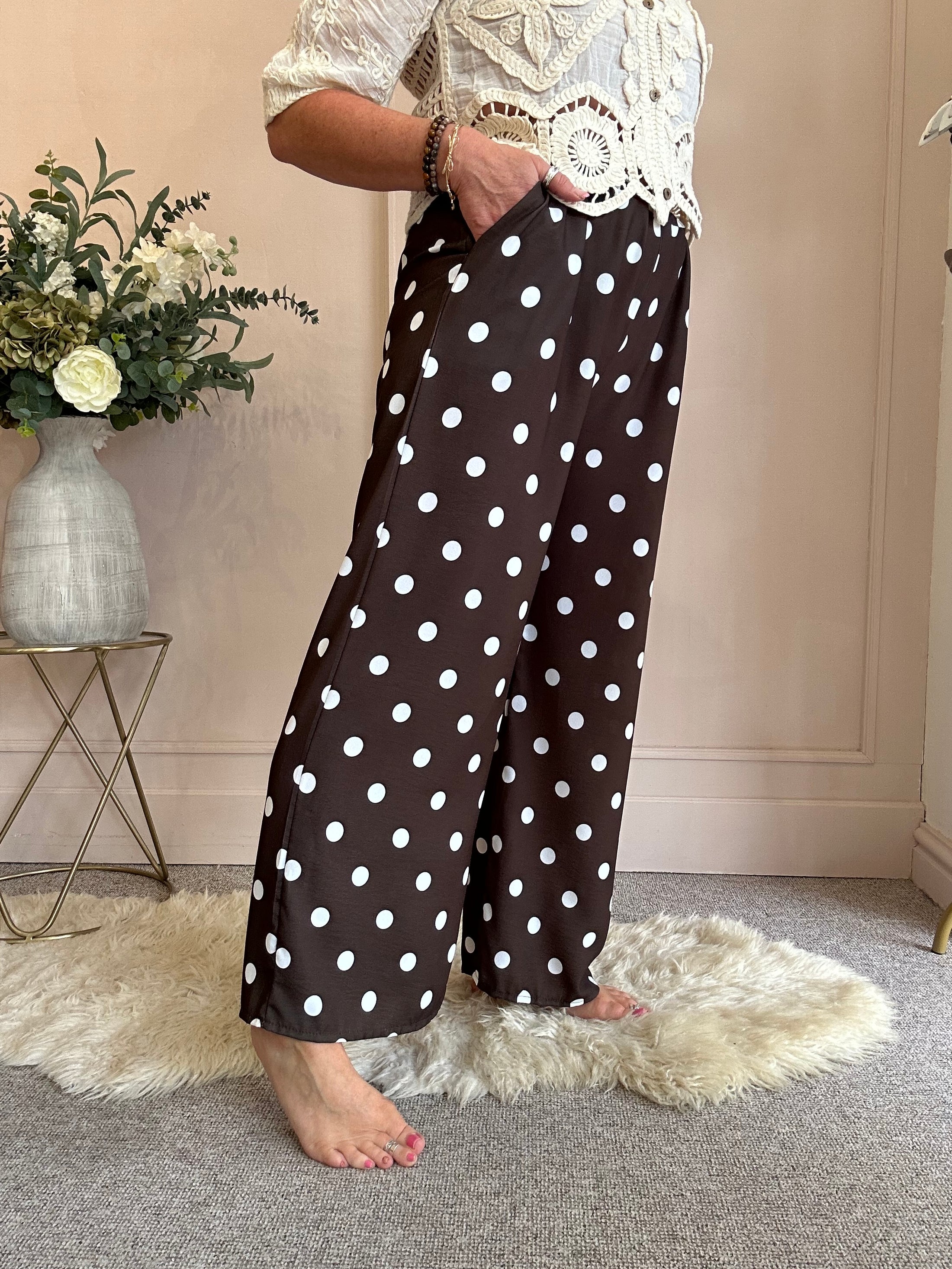 Trouser Polka Dot Belted - Brown/Cream One Size