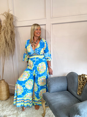 Ocean breeze Vibe Jumpsuit - Aqua Blue/Mix